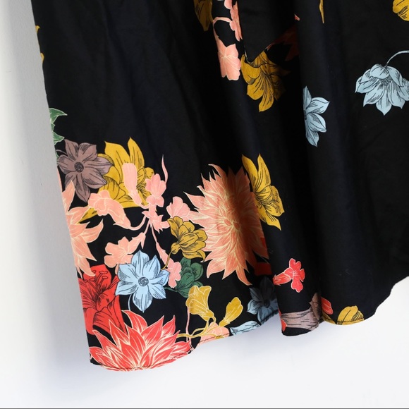 Zara high-waist knee length black floral skirt belt bow flare a-line boho print - Picture 6 of 9